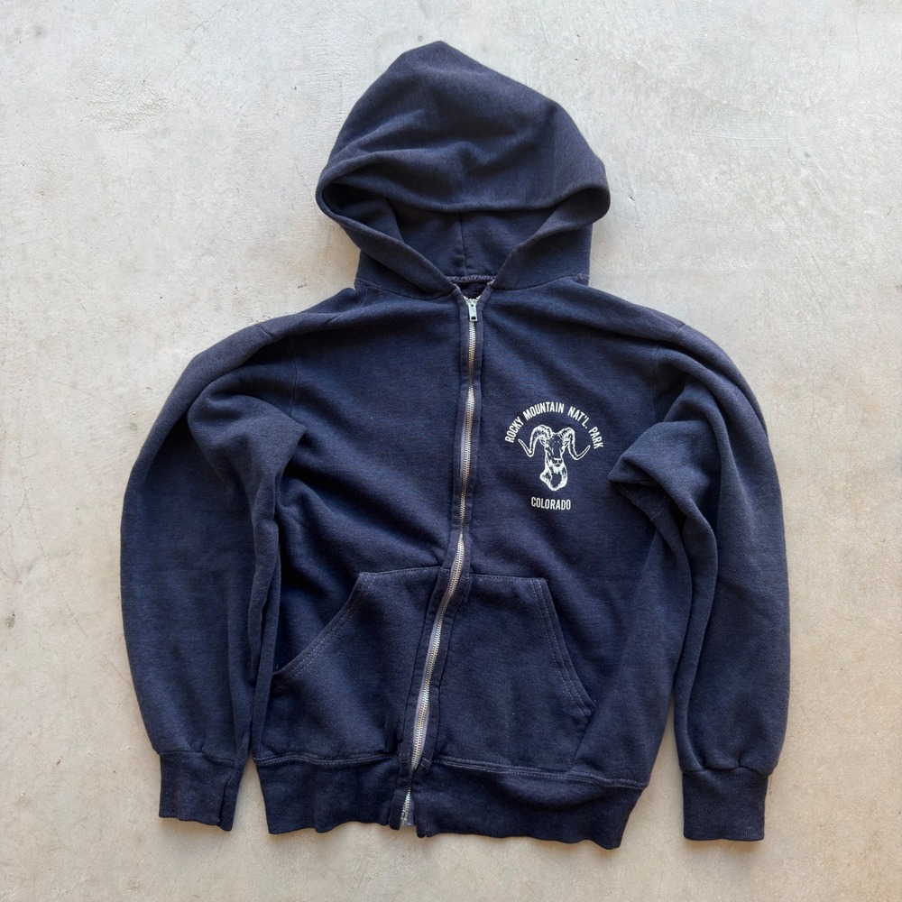 Vintage Enco Originals Rocky Mountain National Park Zip Hoodie Navy Blue Medium